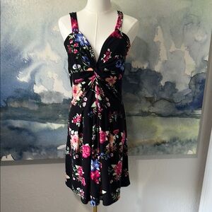 Planet Gold Black Floral Dress XL